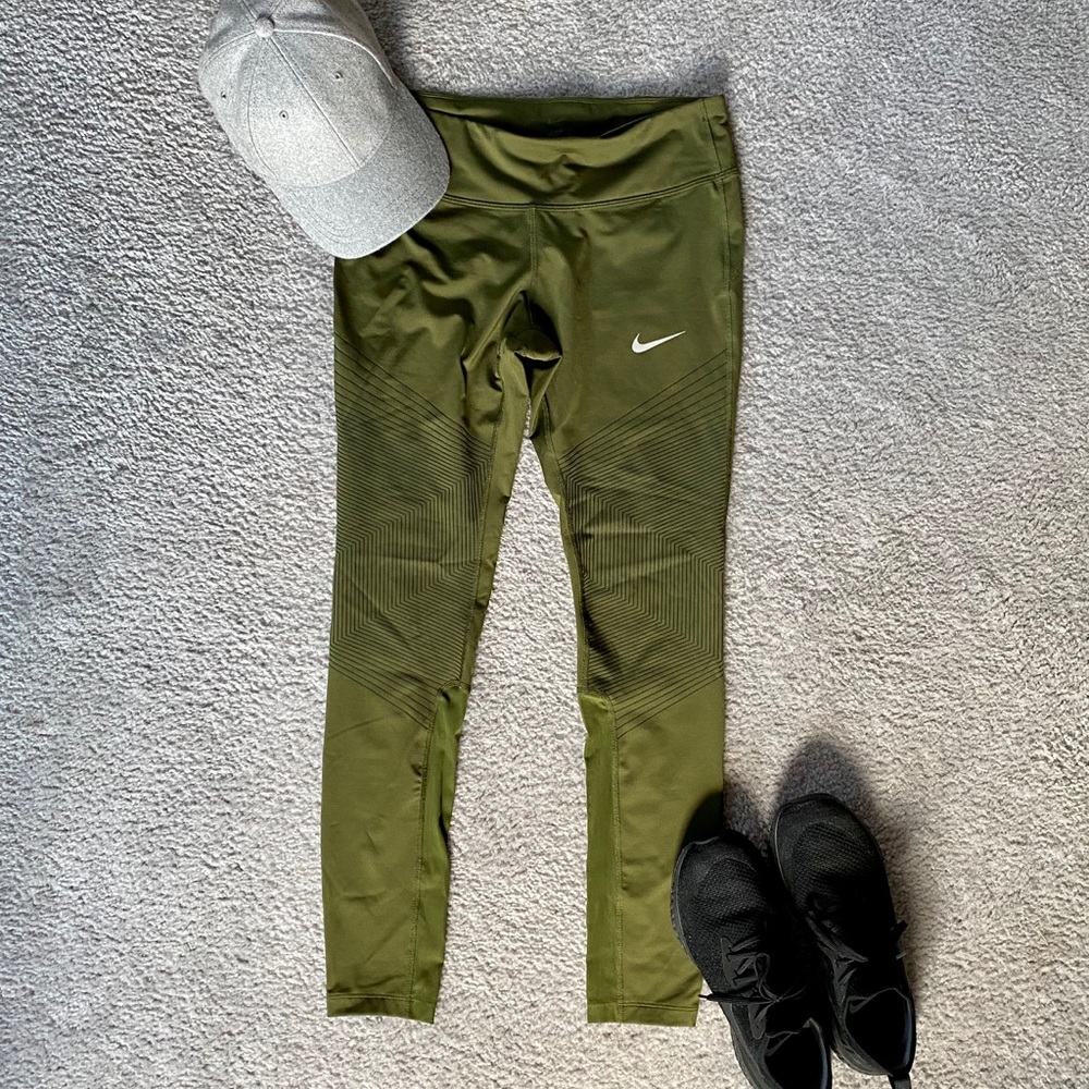 Nike Olive Green Mid-Rise Running Tights